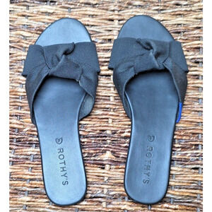Rothy's The Knot Slide Sandals 6 Black Knit Slip On Washable Comfort Flats